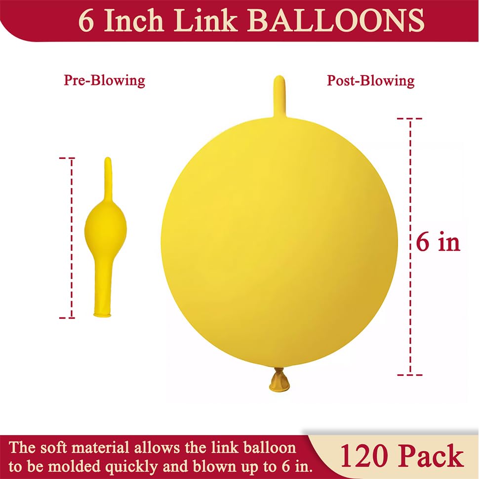 Image of Yellow Link Balloons 6 Inch 120 Pcs Latex Quick Linking Balloon for Birthday Wedding Party Festival Decorations