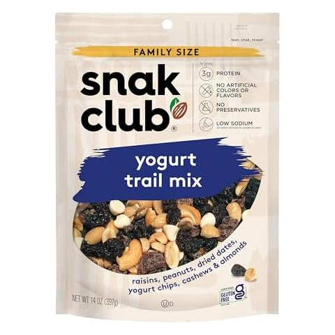 Snak Club Yogurt Trail Mix with Raisins, Peanuts, Dried Dates, Yogurt Chips, Cashews, and Almonds, Gluten-Free and Kosher Snack, 14 oz Resealable Bag Cover