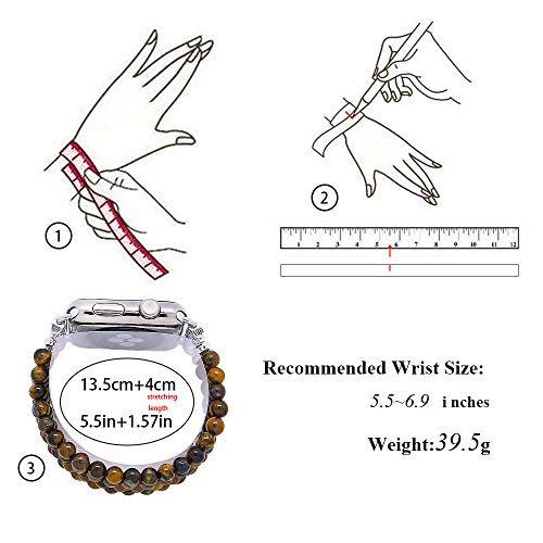 Kai Top Compatible With Apple Watch Band 38Mm 40Mm 41Mm, Tiger's Eye Natural Stone Beaded Band For Women Girls, Handmade Elastic Stretch Replacement Band For Iwatch Ultra Se Series 8 7 6 5 4 3 2 1 #TOP3
