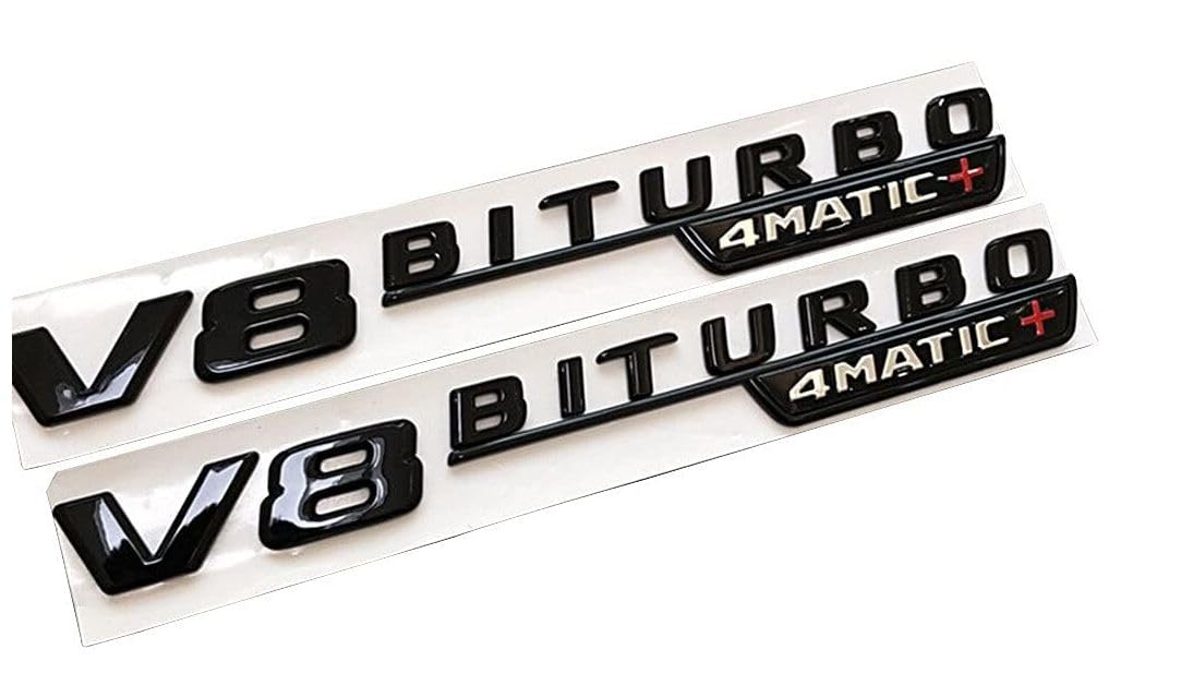 2 V8 BITURBO 4matic Emblem Aufkleber. für Mercedes Benz AMG GT S ML SL Klasse CLA GLA SLK SLS CLS W220 (Schwarz)