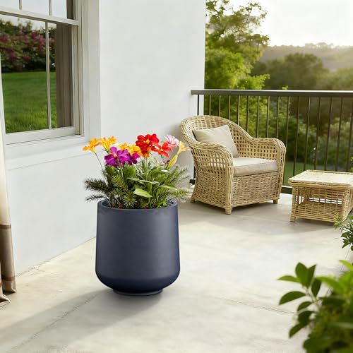 Image of Kante Large Round Curved Charcoal Concrete Planter 16.5 inch Dia, Outdoor