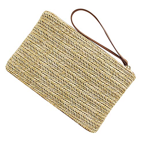 Bolsa clutch feminina de verão com zíper e palha da FENICAL