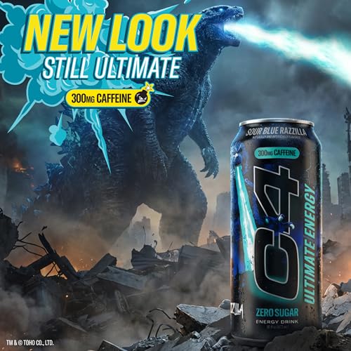 Image of C4 Ultimate Energy Drink, 300mg Caffeine, Zero Sugar, High-Performance Energy for Pre-Workout, Endurance, and Focus, Sour Blue Razzilla, 16oz (Pack of 12)