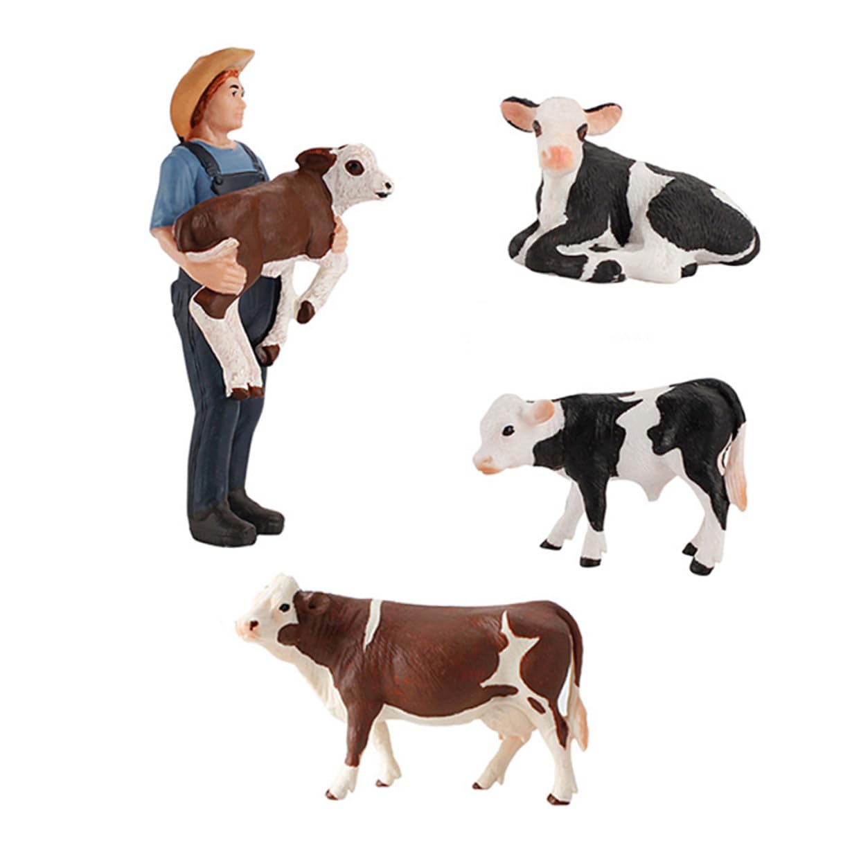 HEMOTON Figura di Bovini da Fattoria Simulata 4 Pezzi in Pvc | Giocattolo per Ragazzo Ragazza, Set da Collezione, Tema Fattoria per Ragazzo e Ragazza