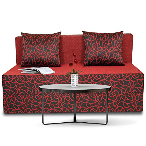 Image of Adorn India Easy 2 Seater Sofa Cum Bed Poly Cotton (Maroon and Black) (4 x 6) (1 Year Warranty)