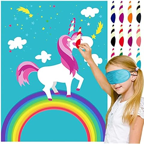 Funnlot Party Games for Kids Pin the Horn on the Unicorn Unicorn Party Supplies Favours for Girls Unicorn Games Unicorn Gifts Set Pin the Tail Party Games for Birthday Kids Party Games Cover