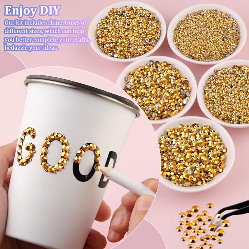 Image of 25000Pcs Resin Rhinestones for Crafting, Mine Gold 2-6mm Mixed Sizes Non Hotfix Flatback Gems with 1Pcs Glue, Bedazzling Crystal for DIY Craft Clothing Mugs Tumblers Shoes Fabric Decor Nail Art