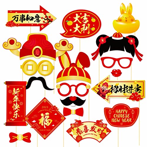 40 Pieces Chinese New Year Photo Booth Props Happy Chinese New Year-2023 Year Of The Rabbit Photo Props For Lunar New Year Party Decorations #TOP1