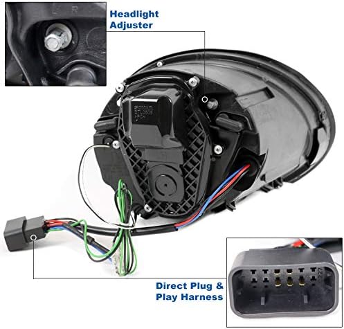 LED DRL Projector Headlights Headlamps Black Compatible with 2006-2010 Volkswagen Beetle