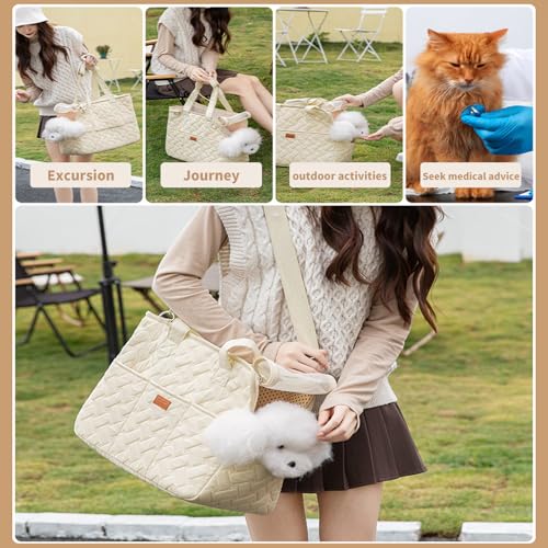 Hundetragetasche bis 5kg, Hundetasche für Kleine Hunde und Katzen, Zubehör für Welpenhandtasche mit Verstellbarer Sicherheitsleine - 41x18x30cm