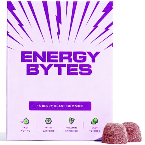 Energy Bytes Caffeine Gummies - For Running, Pre-Workout, All Day Energy - Tastier & Faster Than Energy Drinks, Running Gels, Caffeine Pills, Chews - Vegan - Mixed Berry Flavour (15 Count)