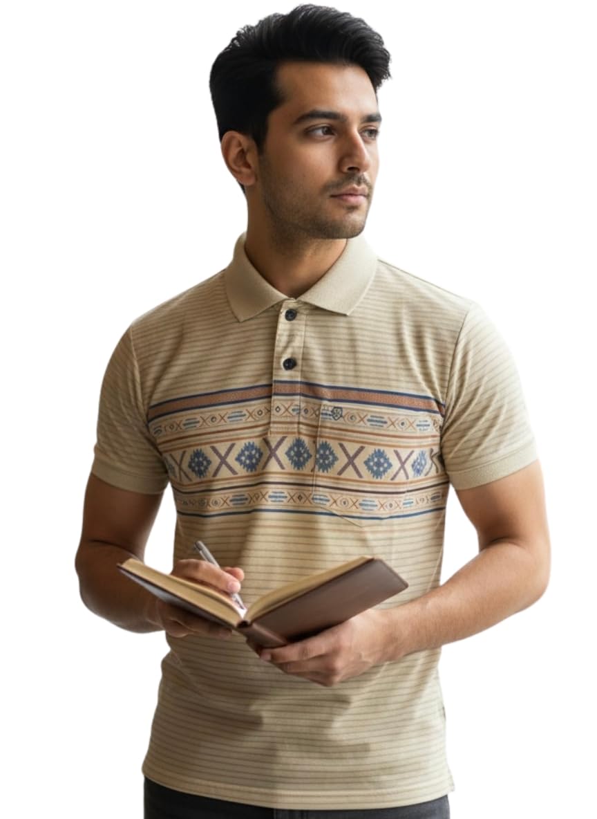 Summer Wear Polo Style Cotton Tshirt for Men Lightweight Printed Outfit-picture-25