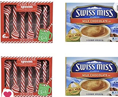 Swiss Miss Hot Cocoa Mix with Marshmallow 12 Envelops & 12 Peppermint Candy Cane Spoons