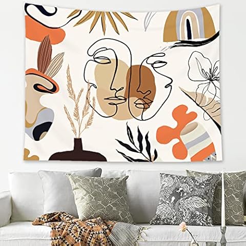 LGhtyro Bohemia Abstract Fabric Wall Hanging Tapestry 59Wx51H Inch Modern Aesthetic Line Face Boho Flower Pampas Leaves Hippie Minimalist Plant Vintage Bedroom Dorm Living Room Wall Art Home Decor Cover