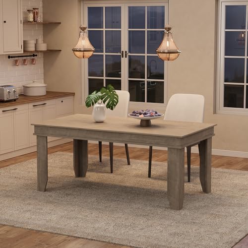 Image of GarveeHome Farmhouse Dining Table for 4-6 People, 63 in Long Kitchen Tables with Wooden Sturdy Frame, 5 ft Large Rectangular Dinner Table for Dining Room, Kitchen, Grey, 63 inch Non-extendable
