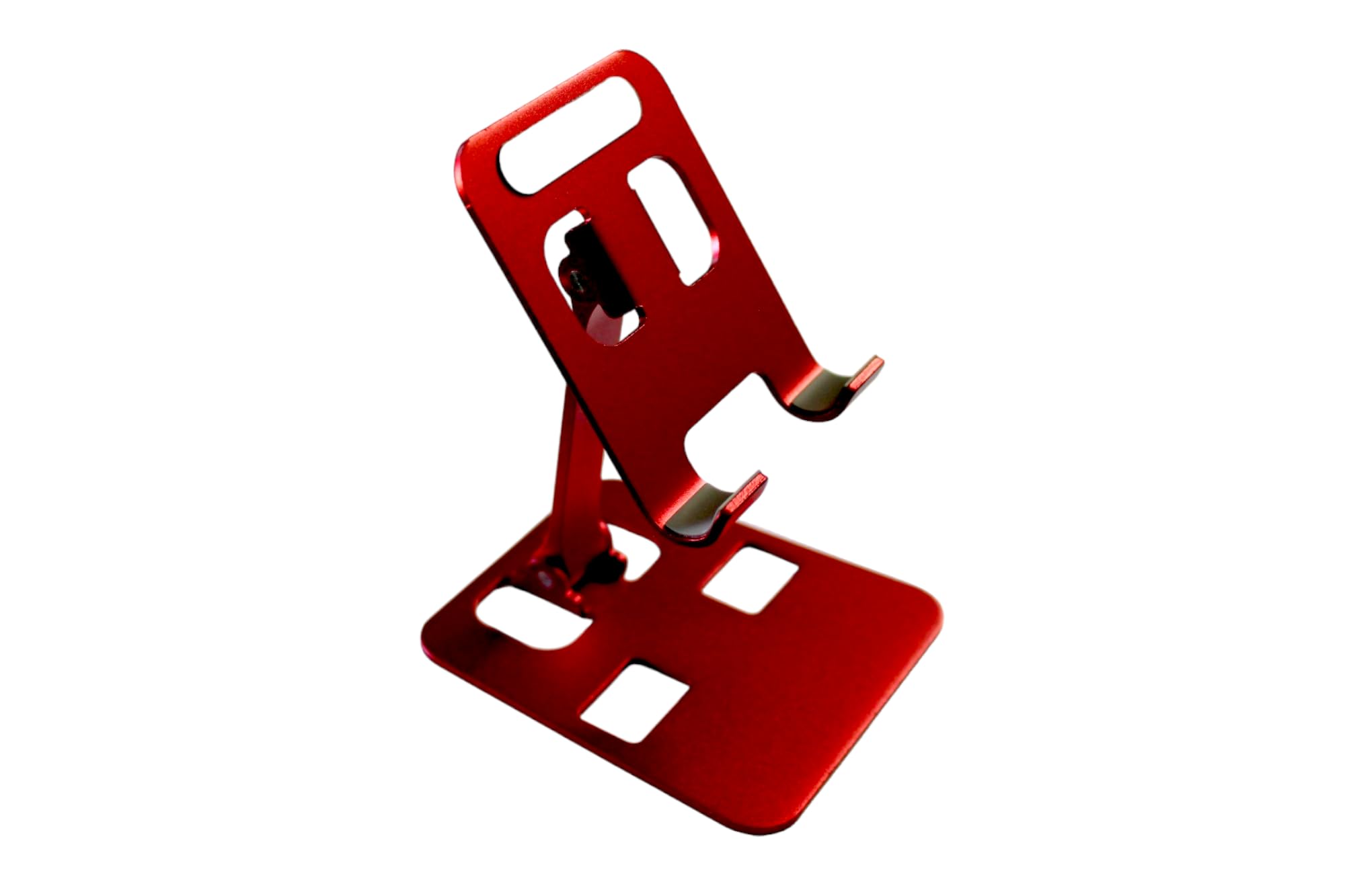 Aluminum Alloy Light Weight Portable Folding Phone Stand Cell Phone Holder for Desk Table Kitchen Counter Top with Adjustable Height and Angle for iPhone, Samsung, Android & More - Red