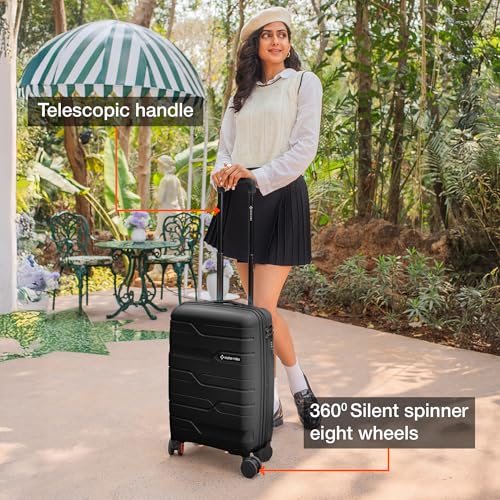 Image of Nasher Miles Paris Hardshell-Sided Polypropylene Cabin Luggage Black 20 Inch |55Cm 8 Wheel Inline Trolley Bag, Small