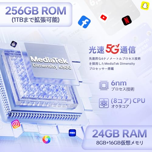 【5G】OUKITEL C6 SIMフリー スマートフォン 本体 24GB RAM+256GB ROM 2TB拡張可能 6.8インチHD 大画面 5150mAh大容量バッテリー 50MPカメラ 5G デュアル SIMスマホ 指紋認証 Android 15 スマホ OTG GPS対応 docomo/au/SoftBank/Rakuten Mobile 回線対応 技適認証済 グローバルバージョン