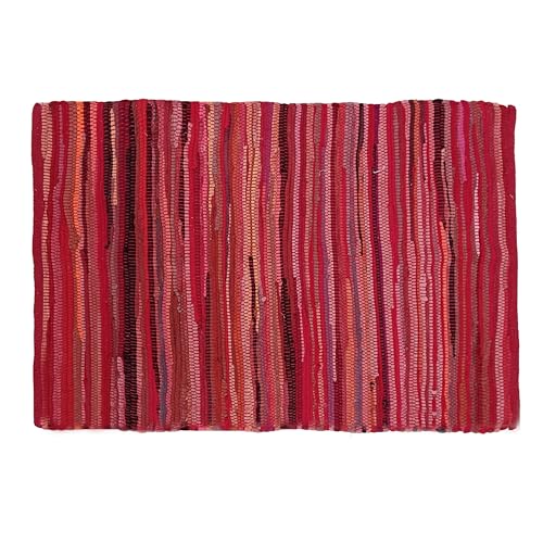 Cotton Hand Woven Chindi Rug 2x3 Feet - Red, Reversible Accent Pink Area Patio Door Mat Ideal for Entryway, Kitchen, Nursery Room, Bedroom | Farmhouse Rustic Floor Décor Rag Rugs for Balcony