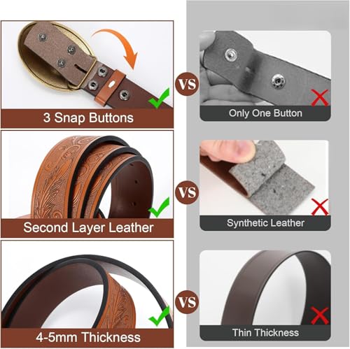 Mens Western Cowboy Belt Buckles, Genuine Leather belts, 1.5" Wide, Cowgirl Mens Leather Belt for Jeans3