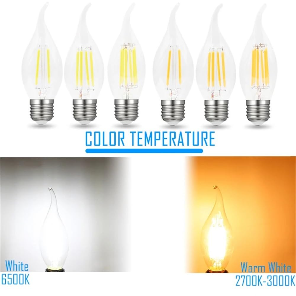 Lot de 10 Ampoules LED rétro Style Bougies pour éclairage intérieur, AC110V 2W/4W/6W E26 Edison à intensité Variable, pour la décoration de Votre Maison.