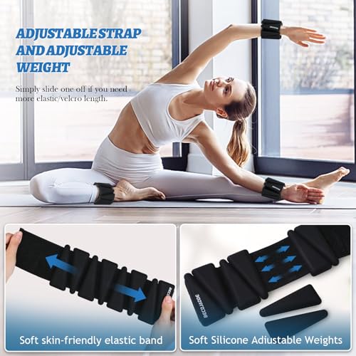Image of BECOJADDE Ankle Weights Set of 2 (1 lb /2 lb /3 lb Each) Adjustable Wrist Weights for Women Men Wearable Arm Leg Weight for Pilates, Running, Walking, Workout, Yoga