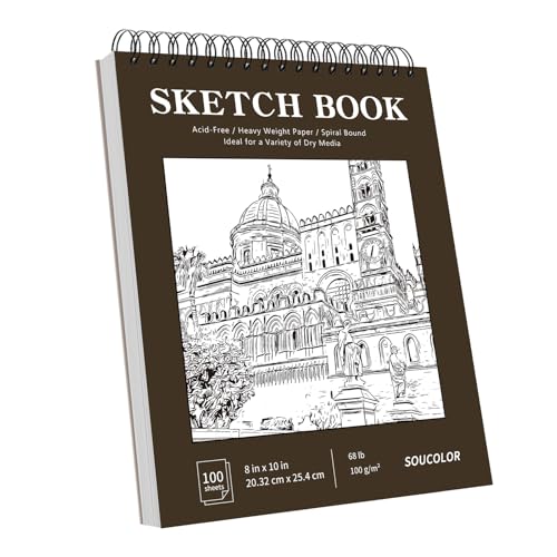 Soucolor 8 x 10 Sketch Book 100 Sheets (68lb/100gsm) Acid-Free Drawing Paper Spiral Bound Sketch Pad for Artist Adults Teens Kids Art Supplies for Drawing Painting Gift for Kids