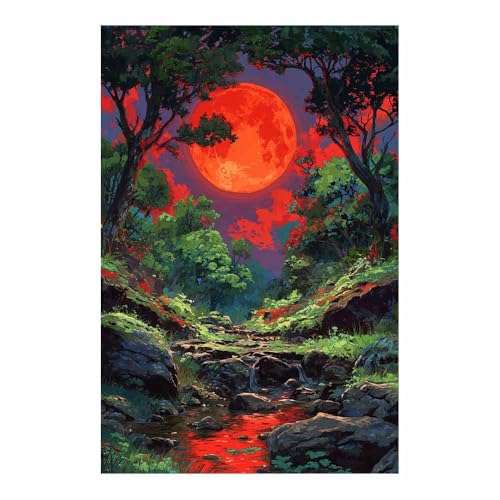 Tableau decor murale salon avec peinture paysage ruisseau vert 40x60cm