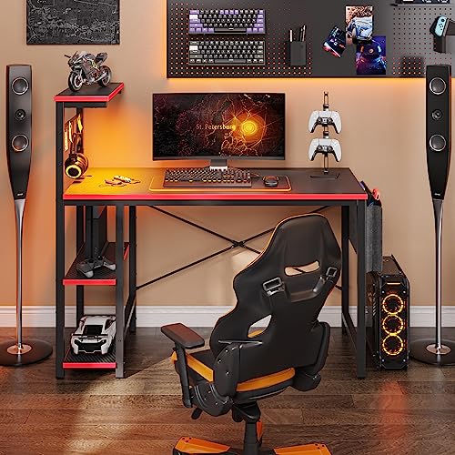 Bestier 113CM Reversible Corner Gaming Desk with RGB LED Lights, Black Carbon Fibre Surface, Storage Shelves, Side Pocket & Hooks, Compact Computer Desk for Small Spaces & Home Office - Image 6
