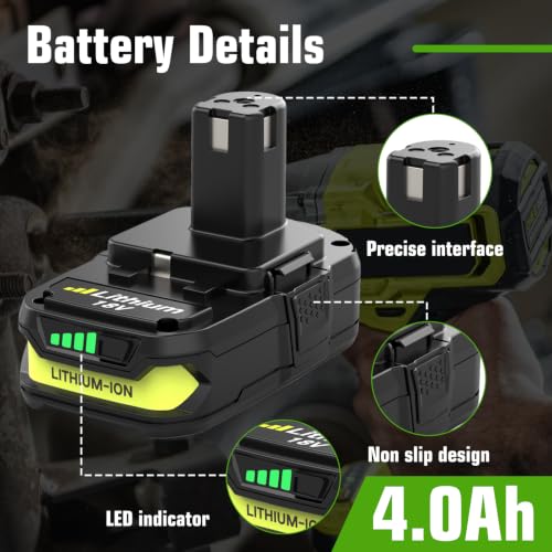 Image of 2-Pack 18V 4000mAh P108 Replacement for Ryobi 18V Battery and P117 Charger