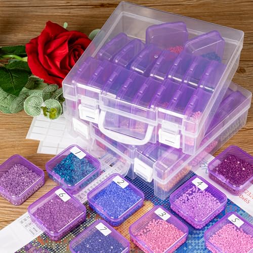 Image of Bead Organizer Box, Small Bead Storage Containers, Craft Bead Storage Box Rhinestone Organizer Storage Bead Organizers and Storage with Hinged Lid for Seeds Art Craft (2 Pack - 24 Slots Purple)