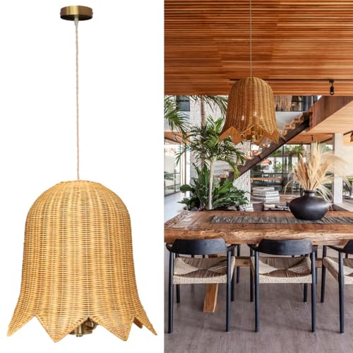 Suspension en rotin fleur pour illuminer votre salon chaleureux
