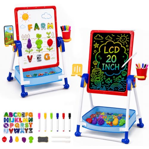 20" Kids Art Easel with LCD Writing Tablet & Magnetic Whiteboard(Blue)