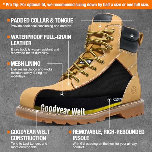 Image of NINGO Waterproof Soft Toe Work Boots for Men, EH Rated, Slip Resistant | Mens Safety Work Shoes, Comfortable Full-Grain Leather, Oil Resistant, for Construction Industrial Warehouse Outdoor