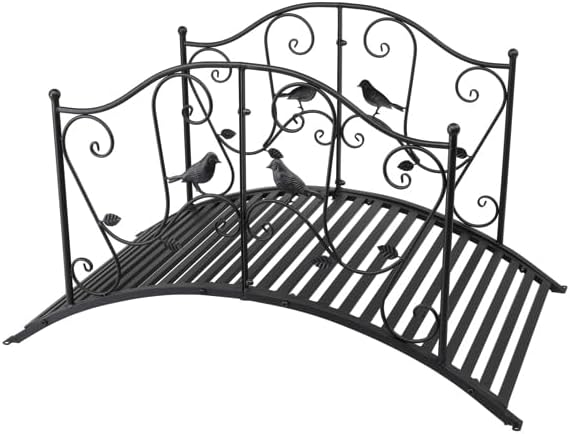 Outdoor 4’ Metal Arch Backyard Garden Metal Iron Bridge with Arched Handrail Safety Decorative Siderails Footbridge for Pond Creeks Streams Patio Landscape Elegant Decor Design