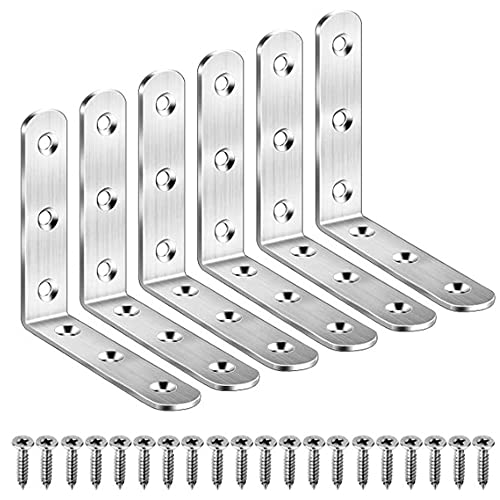Roudaru 6 Stück Winkelverbinder Edelstahl 90 Grad Winkel Klammern 80 * 80mm Winkel Regal mit Schrauben Wandhalterung für Regale Möbel Stuhl Tisch Bücherregal Cover