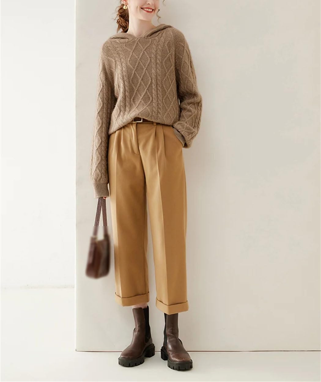 Women's 100% Cashmere Sweater Winter Thick Warm Twisted Flower Pullover Hoodies Fashion Soft Sweatshirt