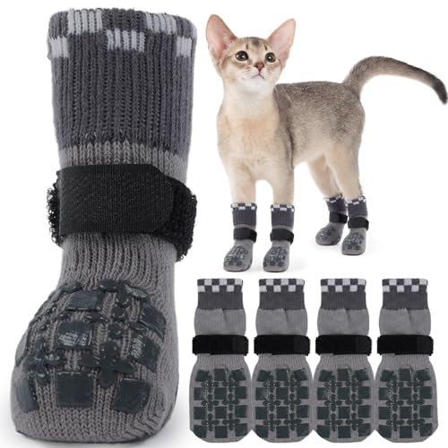 Image of ROZKITCH 2 Pairs Cat Sock for Injured Paws, Breathable Socks for Cats Stop Scratching Pet Paw Protectors for Injured Paws Protective Anti-Slip Grip Socks Foot Protector Kitten Grey 3XS