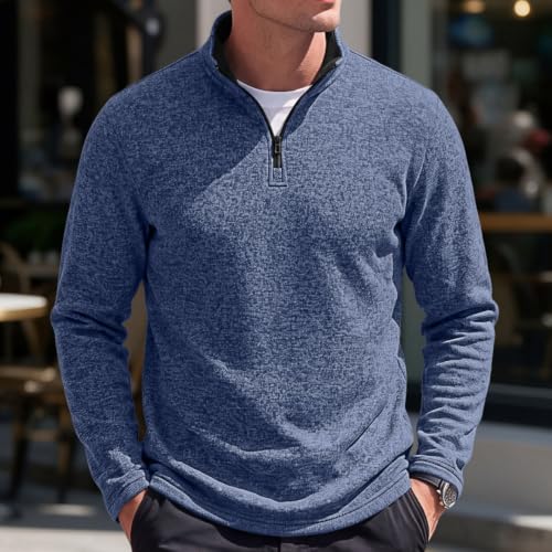 Elneeya 1/4 Zip Pullover Mens Fleece Textured Fashion Fall Sweatshirt - image 2