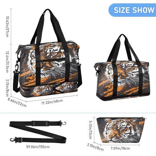 ALAZA Tiger Head Travel Duffel Bag for Women Men Sports Gym Bag with Shoe Compartment Tote Weekender Overnight Bag with Wet Pocket for Travel, Gym,Yoga,Swimming3