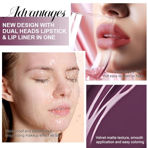 Image of evpct 1Pcs Dark Purple Plum Matte Lip Liner and Liquid Lipstick Stain Makeup Set for women, Purple Long Lasting Smudge Proof Lipstick labiales matte mate larga duracion listip 24 hours originales,01#