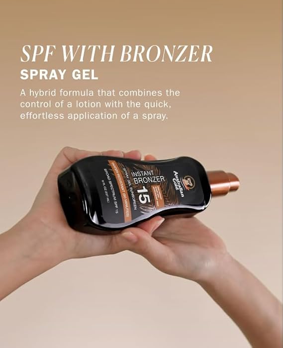 Australian Gold Spray Gel Sunscreen with Instant Bronzer SPF 15, 8 Ounce | Moisturize & Hydrate Skin | Broad Spectrum | Water Resistant | Non-Greasy SPF 15 8 Fl Oz (Pack of 1)