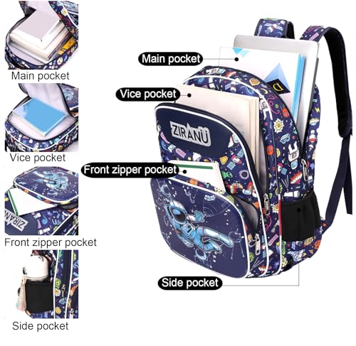 JiaYou Boys Astronaut Pattern Backpack Primary School Bookbag lightweight Breathable Fabric(Black-3Pcs,35 Liters) 5