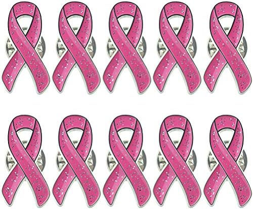 Pink Ribbon Breast Cancer Awareness Lapel Pin Color 1 with Glitter Filled for Breast Cancer Awareness Month