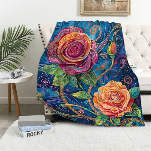 Weiche Tagesdecken, Rosenmotiv Farbenfrohe Pai-Sley-Blumen, Warme Schlafdecke, Throw Blanket Für Büro, Reisen, Schlafzimmer L