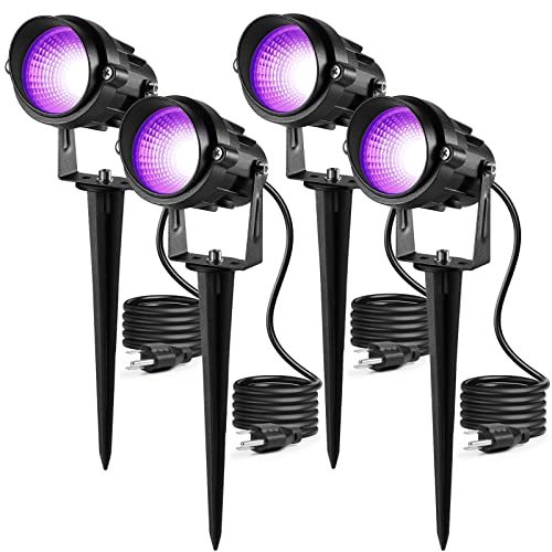 Junview LED Halloween Black Lights 12W Outdoor Blacklight Spotlights with US Plug IP66 Waterproof for Dance Party Glow in The Dark Stage Lighting Body Paint Fluorescent Poster Neon Glow(4 Pack)