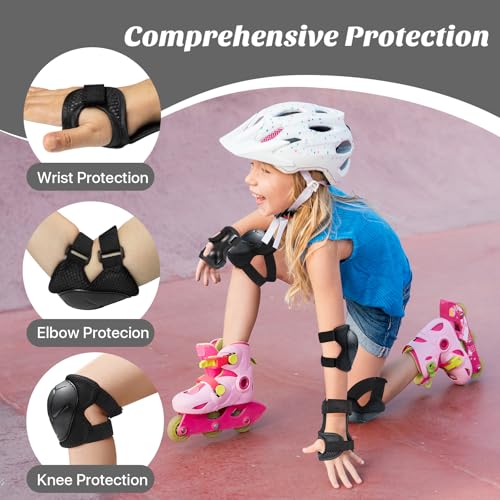 Image of Knee Pads for Kids,Kids Protective Gear Set with Child Kids Knee and Elbow Pads & Wrist Guards 3 in 1 for Biking Skateboard Scooter Rollerblading Skating Cycling[Upgraded Version 4.0] Black