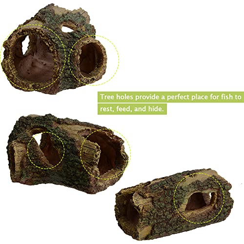 Toolzia Resin Hollow Tree Trunk Log,Aquarium Decorations Ornament Fish House Cave Wood House Decor, Green - Image 3