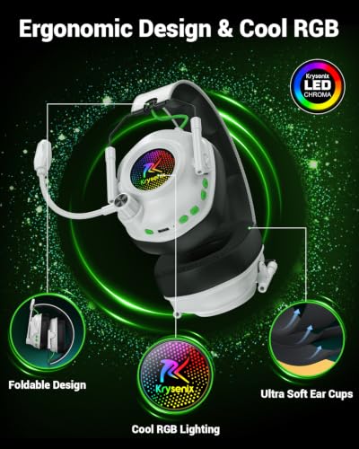 Image of Wireless Gaming Headset with Noise Canceling Microphone for PC, PS5, PS4, Switch, Mac,2.4 GHz Wireless & Bluetooth 5.4 Gaming Headphones, Cool RGB Lighting, 60Hr Battery, 50mm Drivers(Pure White)