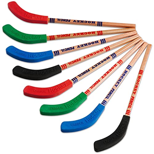 Hockey Pencils And Erasers - (Pack Of 12) Bulk 9 Inch Hockey Stick Sports Theme Party Supplies, Fun Cool Pencils For Hockey Fans, Students, Stocking Stuffers And Goodie Bag Birthday Party Favors #TOP3